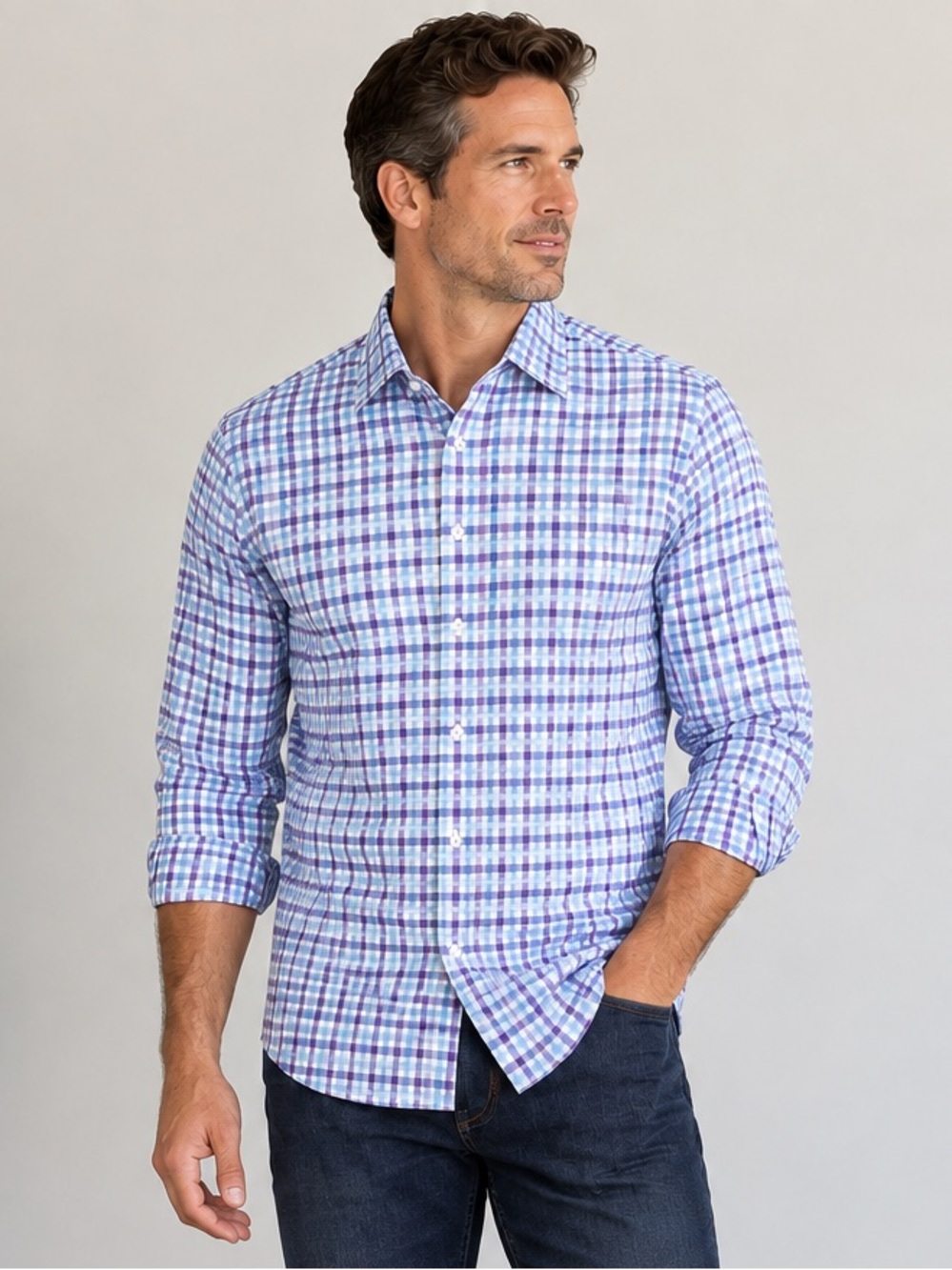 J. Crew Blue and White Checked Button-Down Shirt